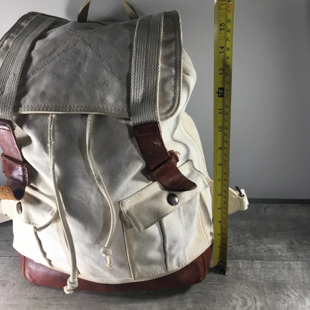 Brown Lucky Brand Cotton & Leather Purse Day Everyday Knapsack Travel Backpack